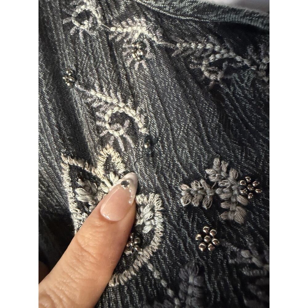 Dark Cottagecore Charcoal Gray Embroidered Boho Midi Dress Long Sleeve Size XL - Picture 5 of 8